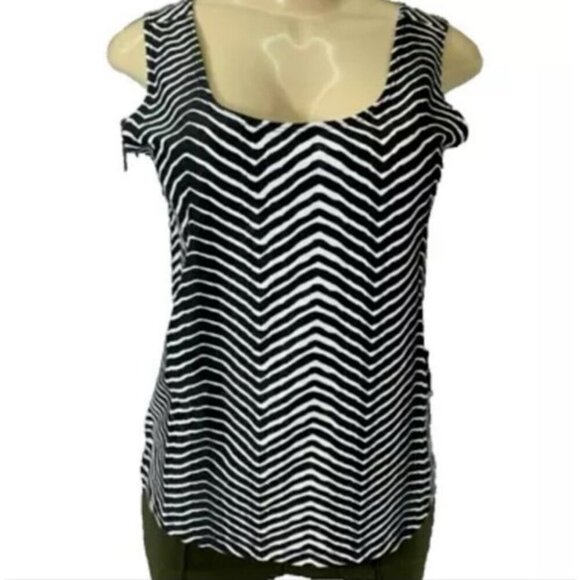 Chico's 1-M Black-White Animal Zebra Striped Print Scoop Neck Stretch Tank Top - Picture 4 of 5